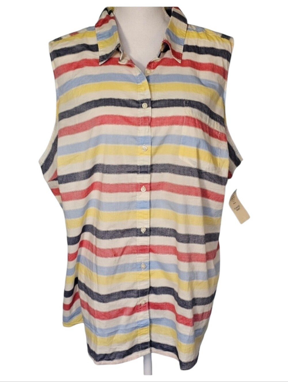St. John's Bay Multi-Color Striped Sleeveless‎ Button Down Top Women Size 2X